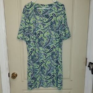 Kim Rogers Green and Navy Paisley Dress